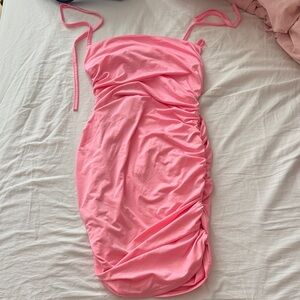 Pink Ruched Strap Dress